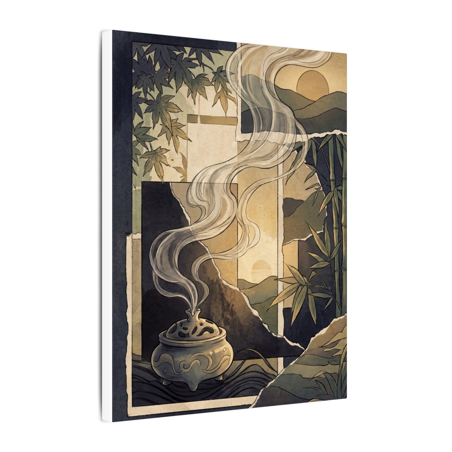 Tranquil Incense Smoke Canvas Art - Ukiyo E Inspired Zen