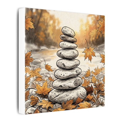 Earthy River Stones Canvas Art - Minimal Line Japandi