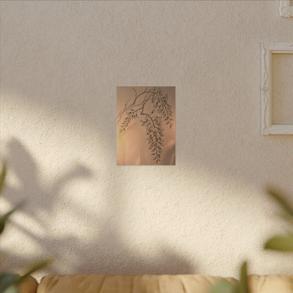 Japandi Wisteria in Candlelight | Minimal Line Canvas Art