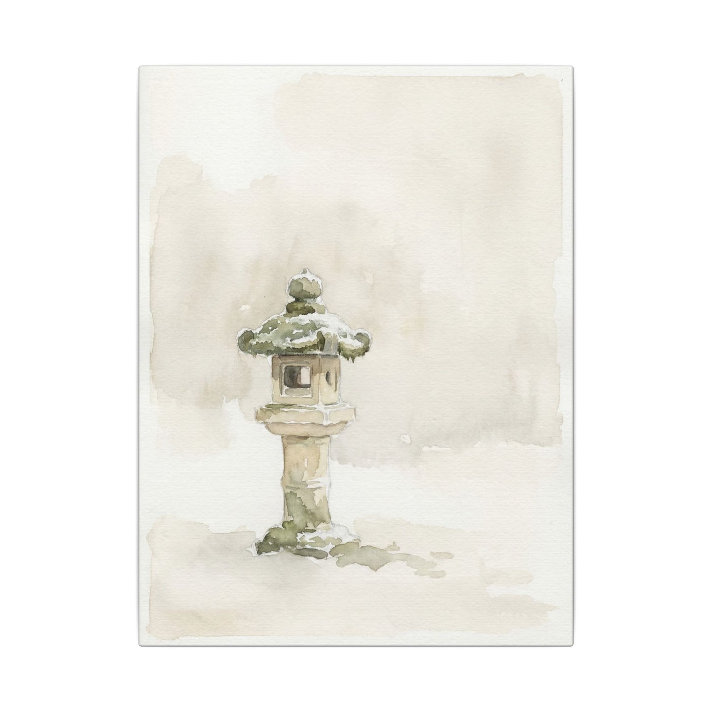 Stone Lantern Winter Canvas Art | Japandi Earthy Design