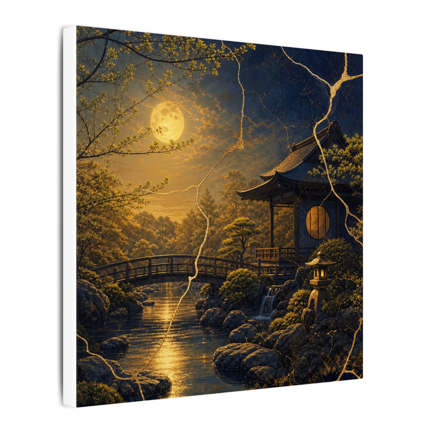 Spring Moonlit Garden Gold Vein Canvas Art | Resilient Decor
