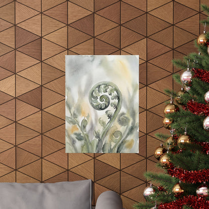 Fern Unfurling Watercolor Wall Art Print | Earthy Japandi Art