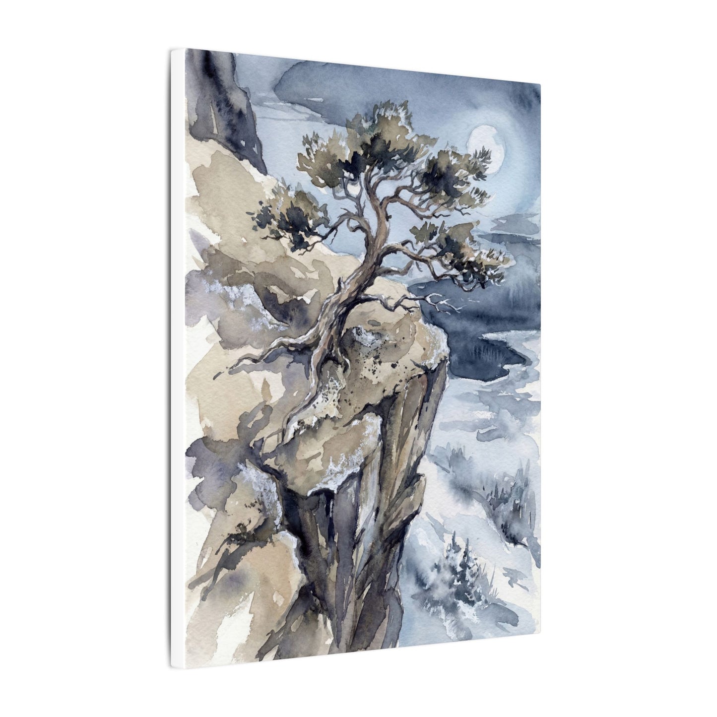 Pine Tree Canvas Art | Winter Japandi Watercolor Art