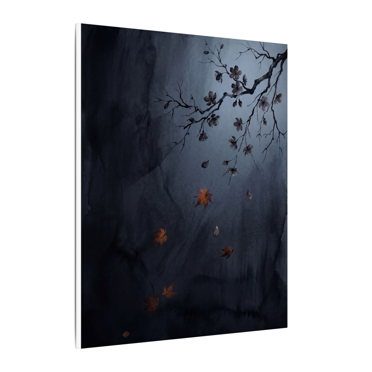 Autumn Cherry Blossom Charcoal Ink Canvas Art | Atmospheric Decor