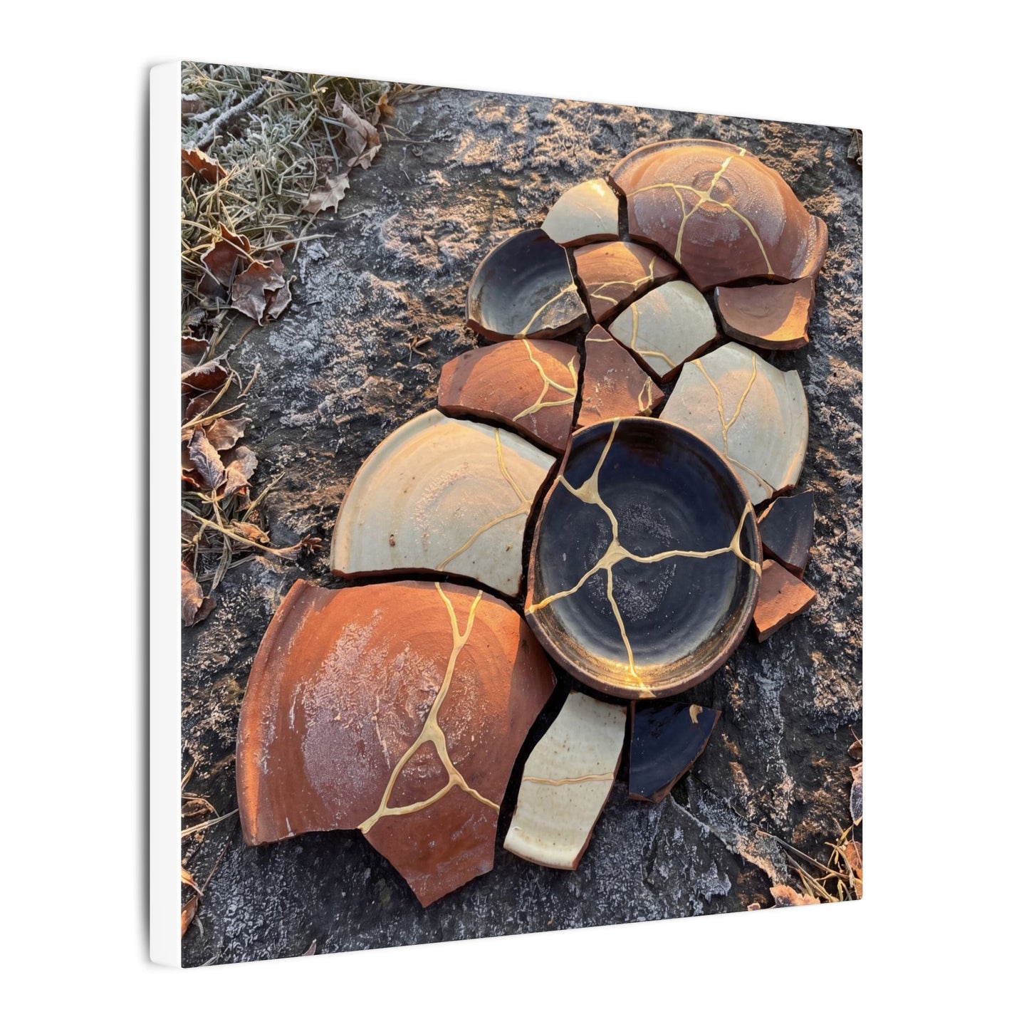 Winter Broken Pottery Gold Vein Canvas Art | Beautiful Decor
