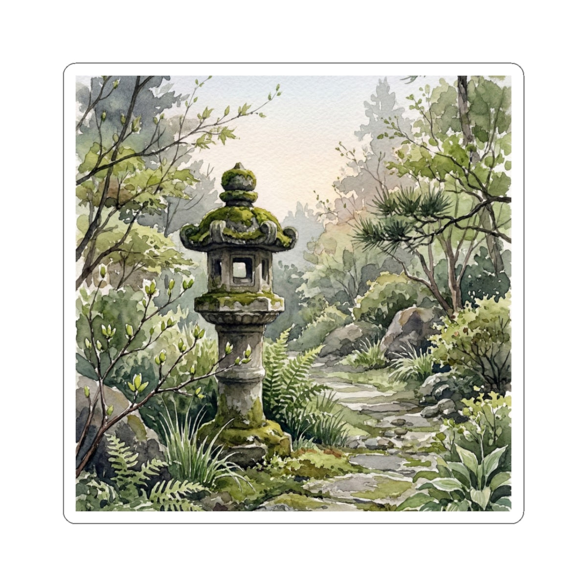 Seijaku Stone Lantern Sticker - Japandi Watercolor Art Print