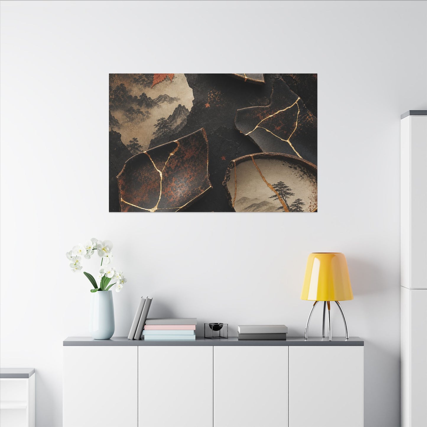 Broken Pottery Gold Vein Canvas Art | Philosophical Kintsugi Art