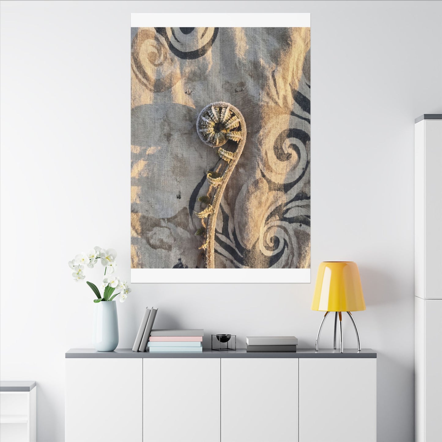 Fern Unfurling Canvas Art | Winter Japandi Japanese Pattern Art