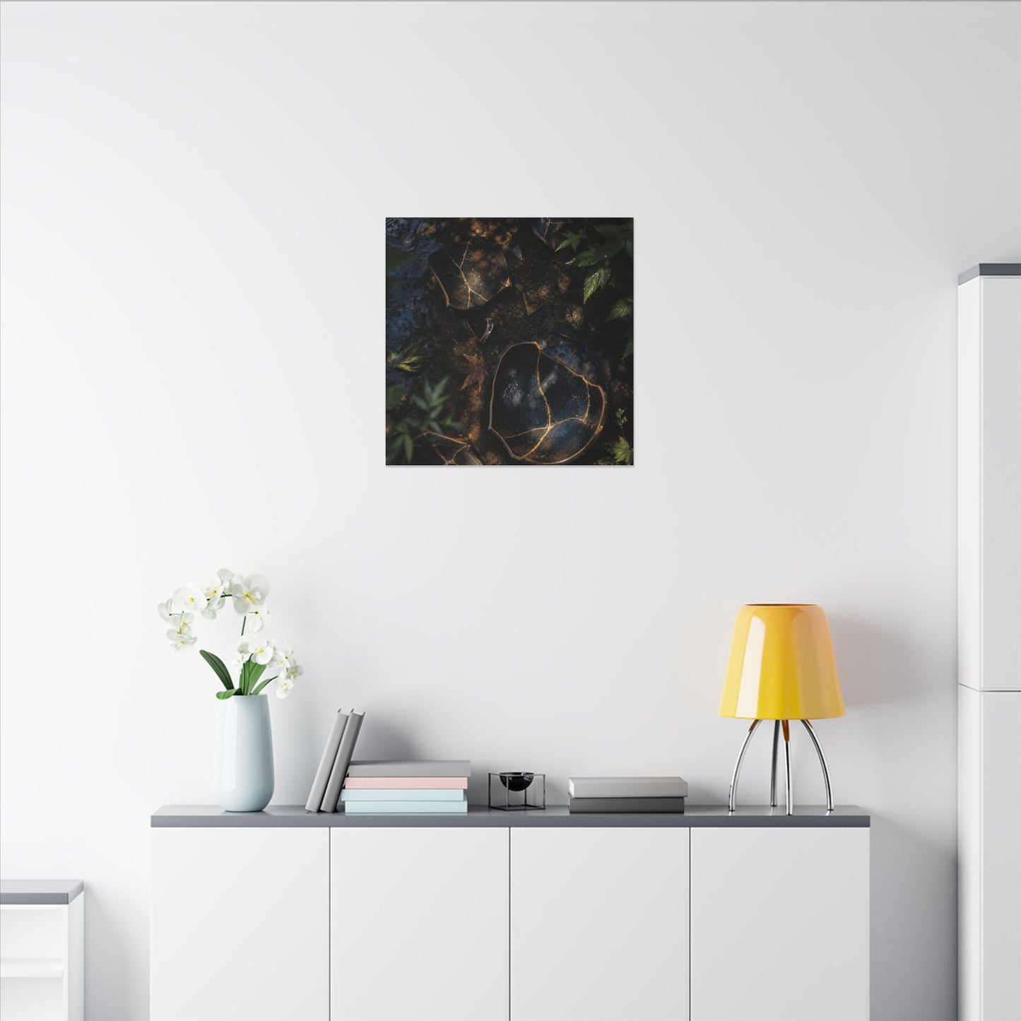 Dark Japandi Broken Pottery in Dappled | Shadow Zen Canvas Art