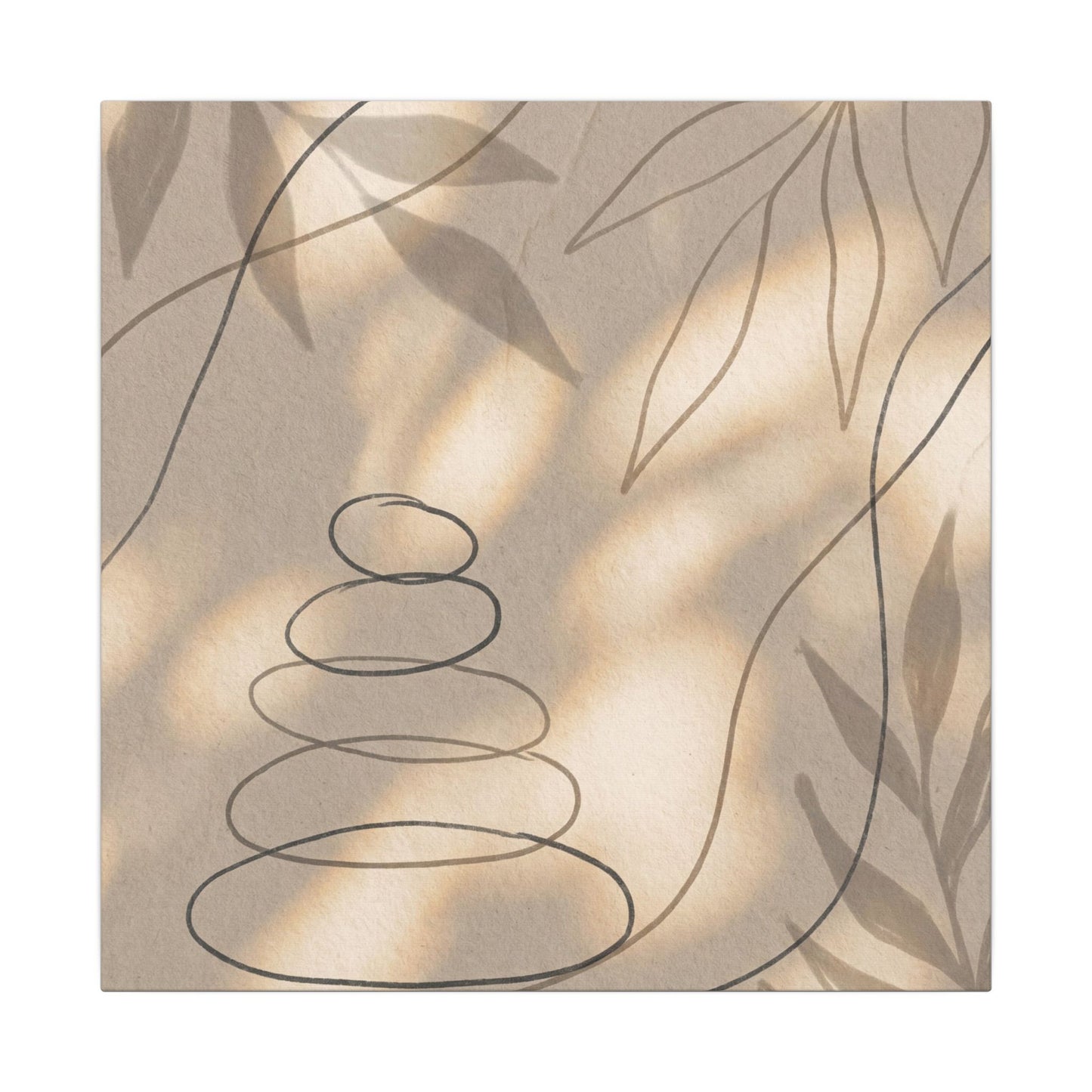 River Stones Minimal Line Canvas Art | Earthy Japandi Art