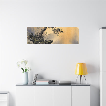 Zen Pine Tree in Golden Hour | Sumi E Canvas Art
