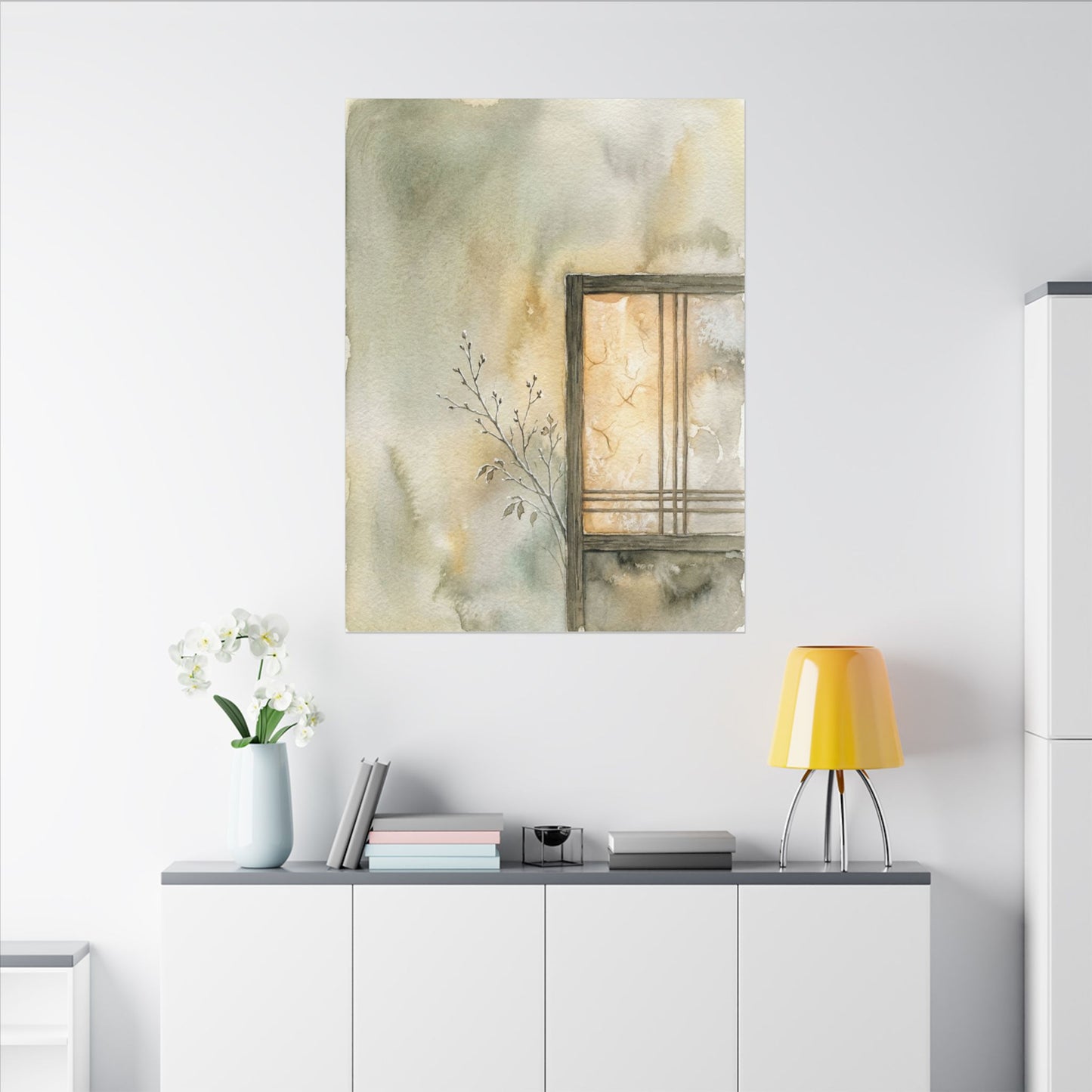 Ma Shoji Screen Canvas Art - Japandi Watercolor