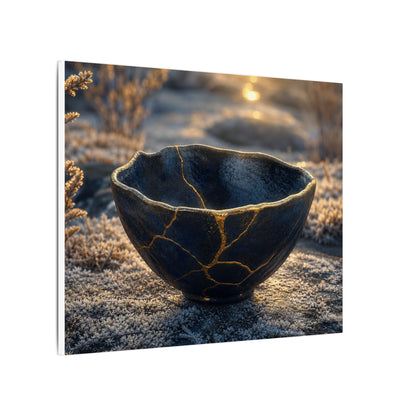 Ceramic Bowl Canvas Art | Winter Kintsugi Gold Repair Art