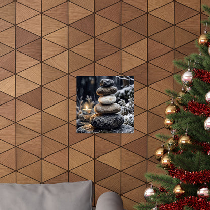 River Stones Wall Art Print | Winter Japandi Watercolor Art