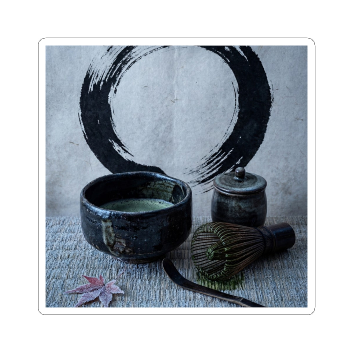 Zen Tea Ceremony in Moonlight | Enso Sticker Art Print