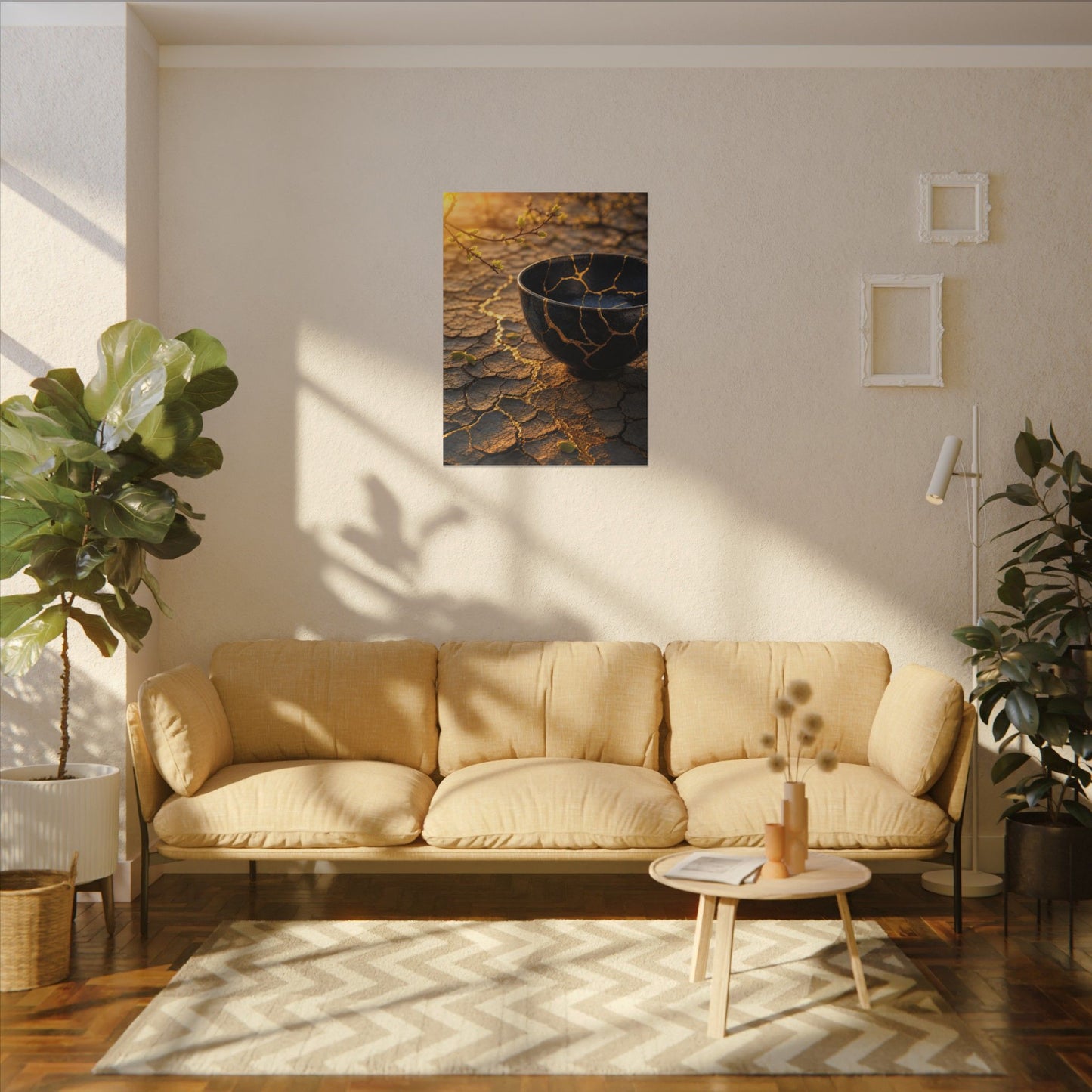 Golden Hour Cracked Earth Canvas Art - Kintsugi Fukinsei