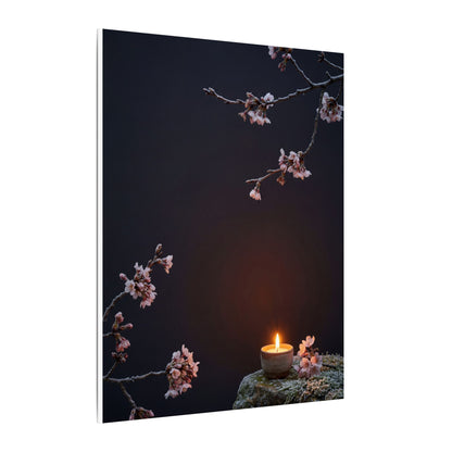 Dark Japandi Cherry Blossom in Candlelight | Moody Minimal Canvas Art