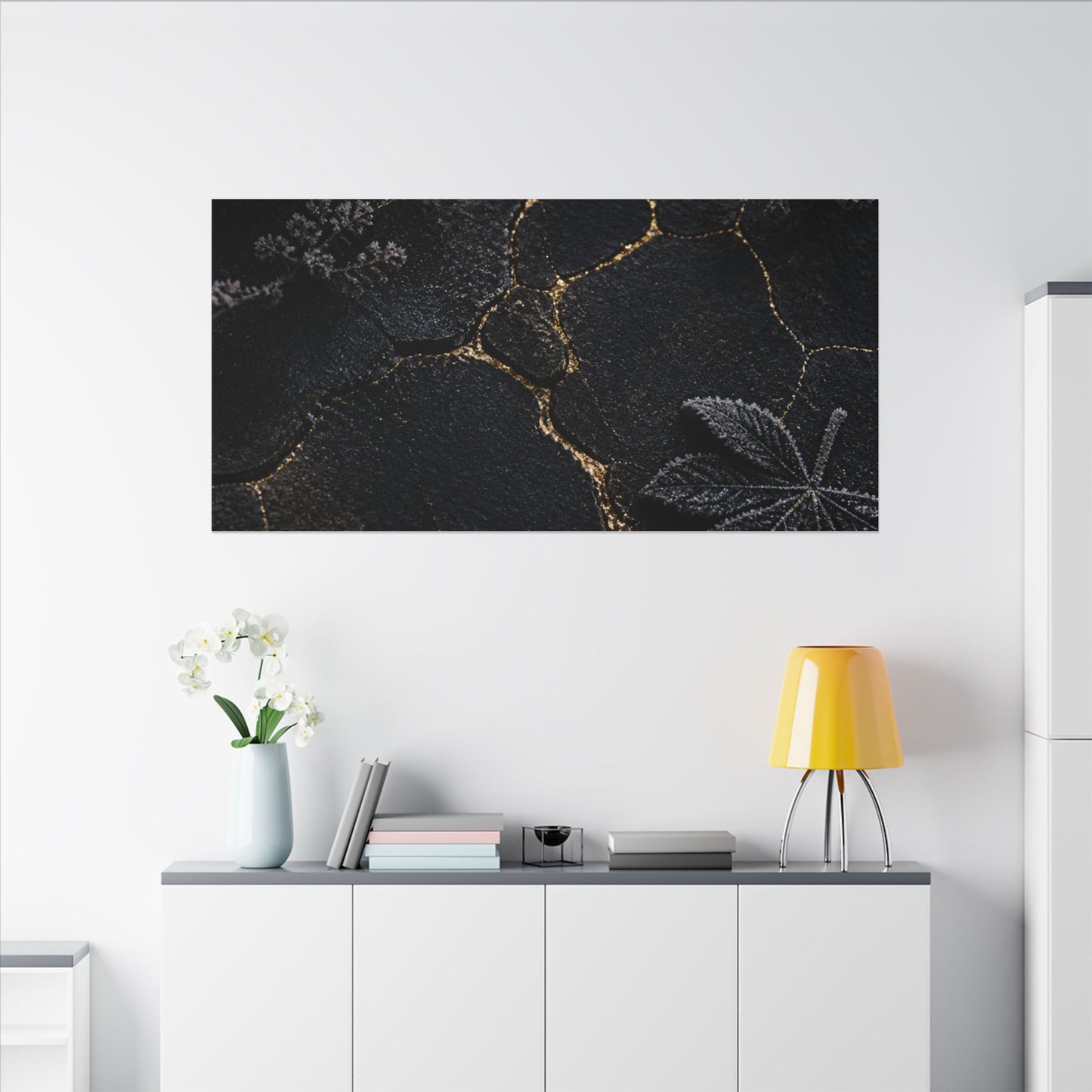 Candlelight Cracked Earth Canvas Art - Dark Japandi Ma
