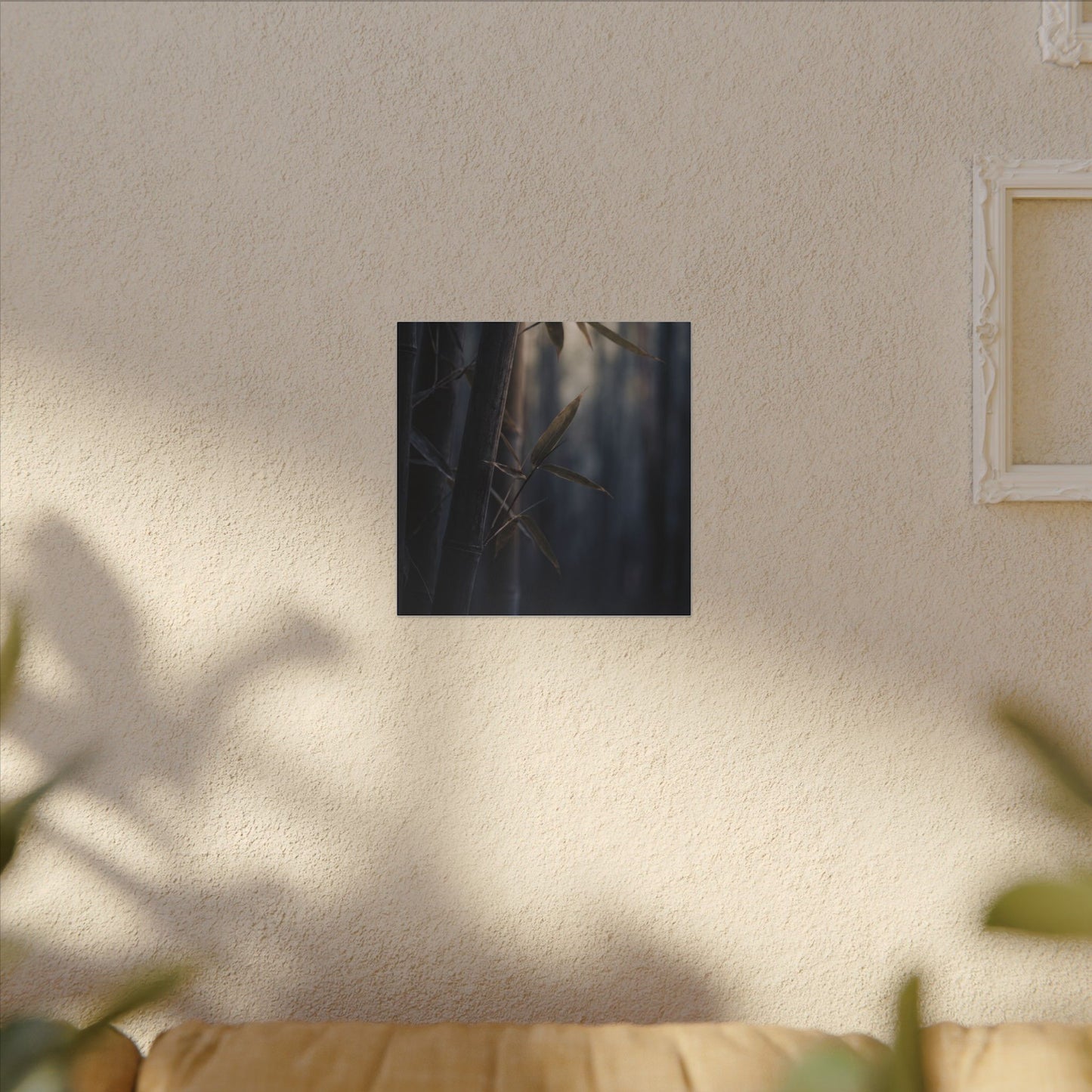 Dark Japandi Bamboo Grove in Dawn | Moody Minimal Canvas Art