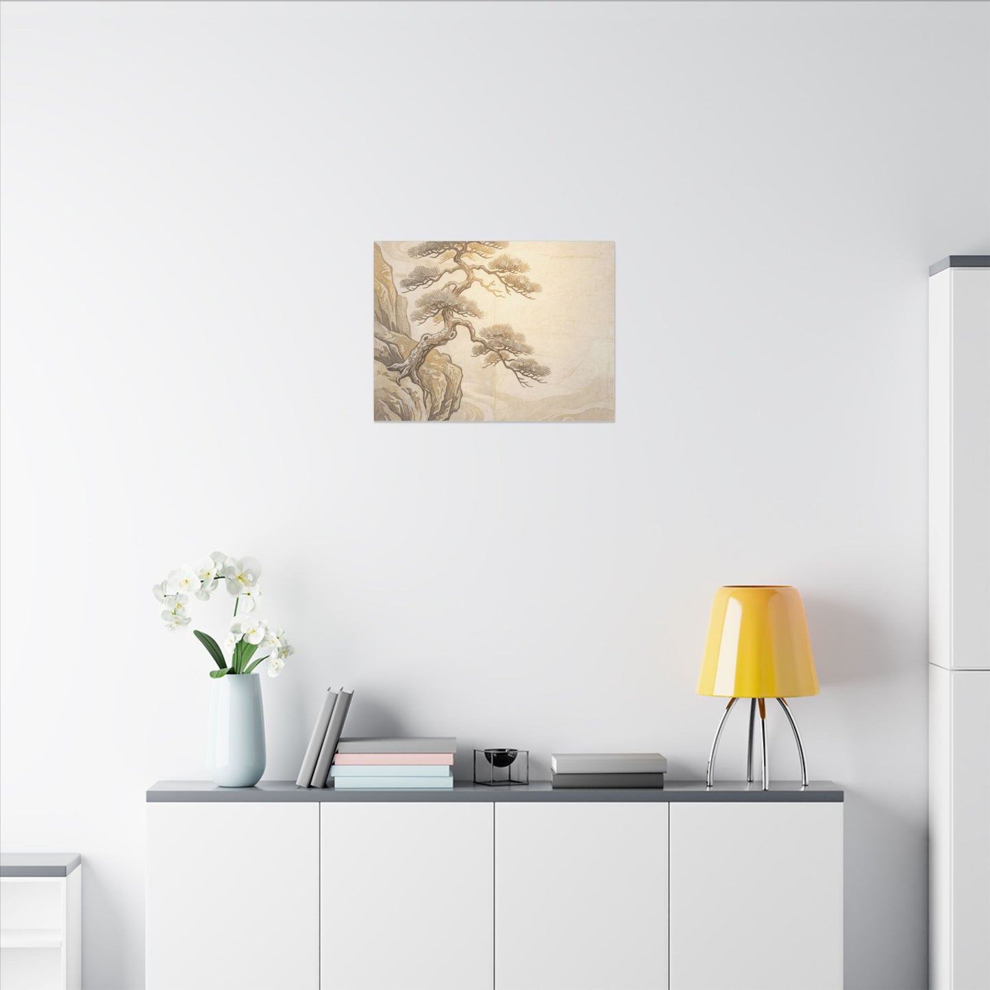 Winter Pine Tree Japanese Pattern Canvas Art | Elegant Decor