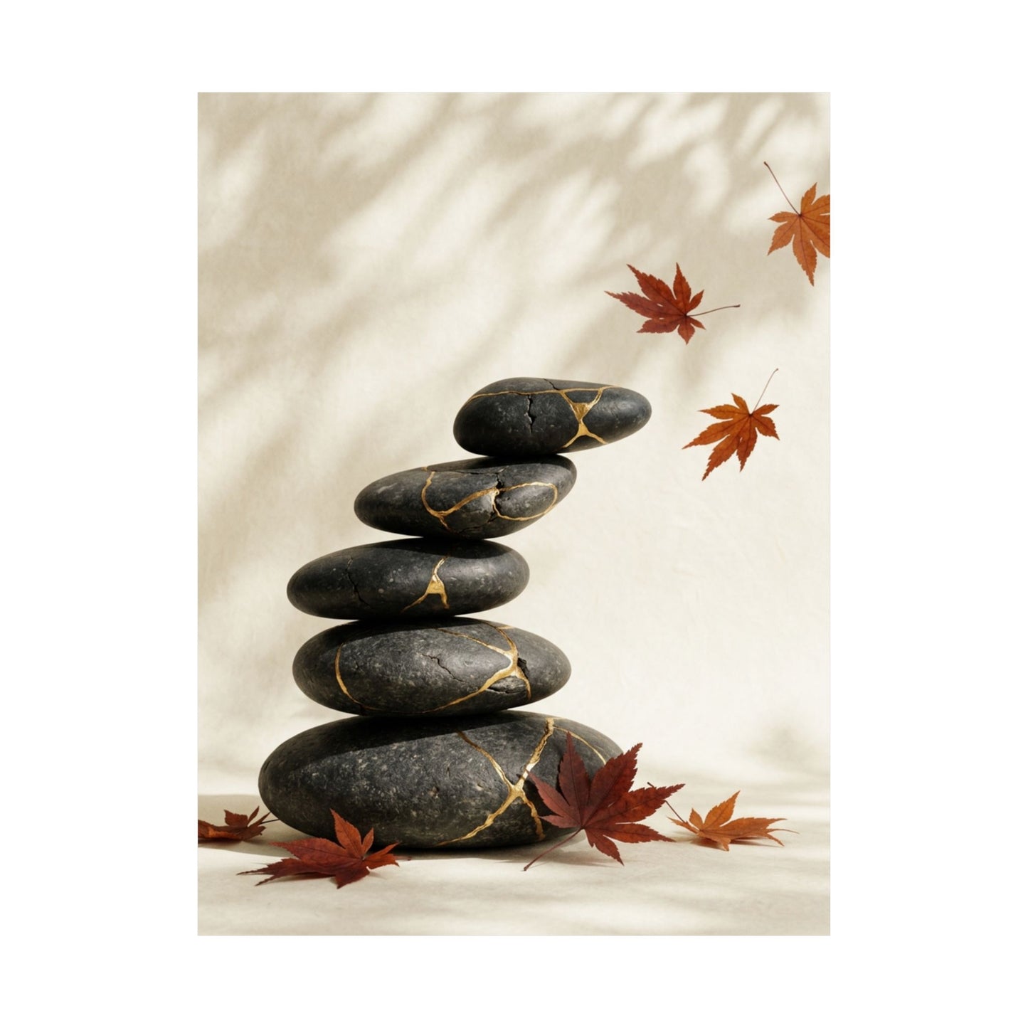 River Stones Crackle Gold Wall Art Print | Philosophical Kintsugi Art