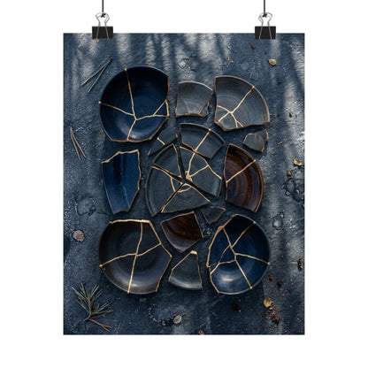 Broken Pottery Wall Art Print | Winter Dark Japandi Shadow Zen Art
