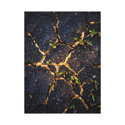 Spring Cracked Earth Crackle Gold Canvas Art | Healing Decor