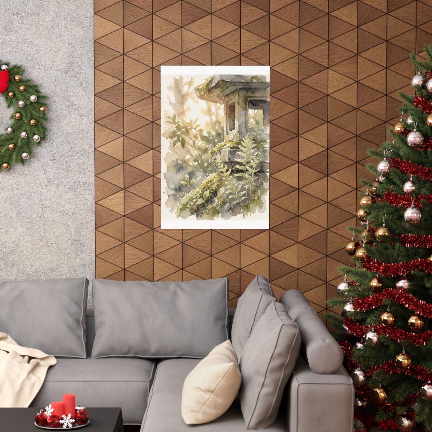 Seijaku Stone Lantern Wall Art Print - Japandi Watercolor