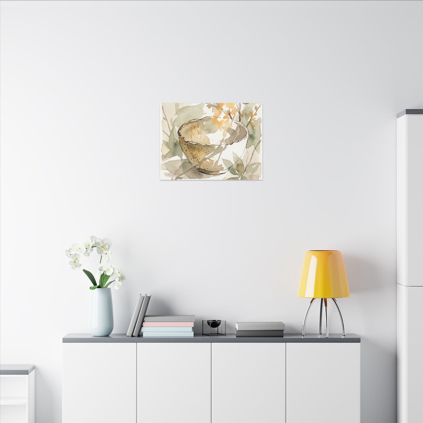 Spring Ceramic Bowl Watercolor Canvas Art | Neutral Decor