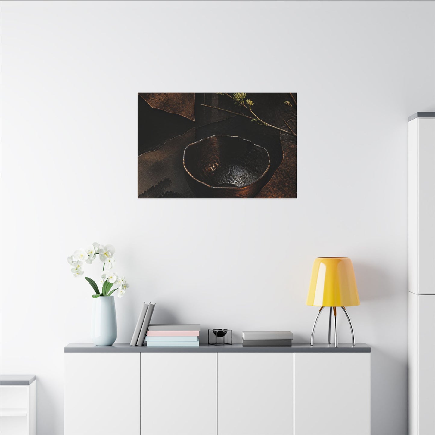 Atmospheric Ceramic Bowl Canvas Art - Shadow Zen Dark Japandi
