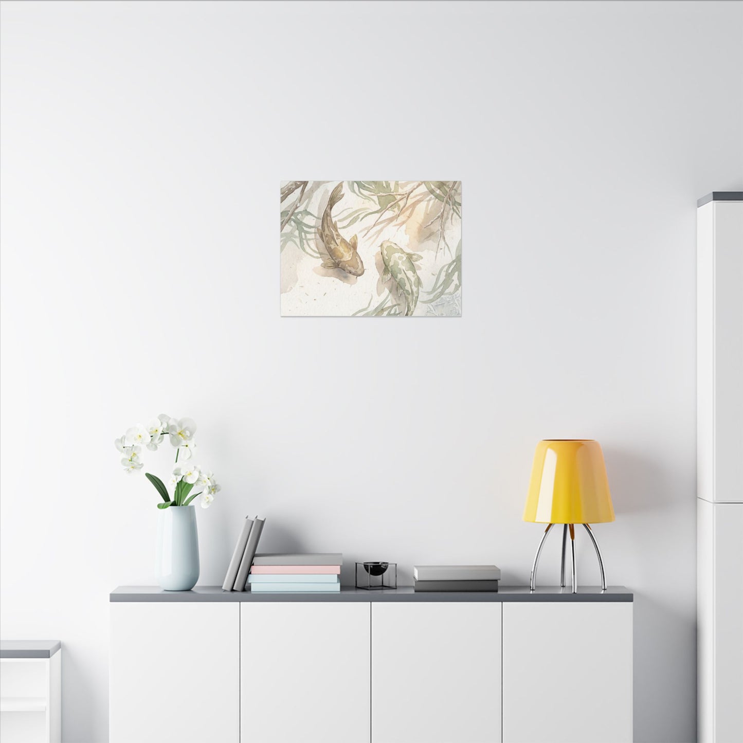 Koi Pond Canvas Art | Winter Japandi Watercolor Art
