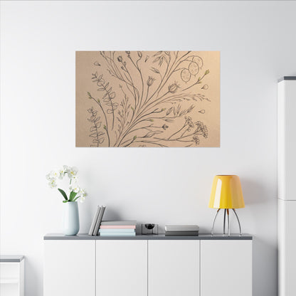Dried Flowers Canvas Art | Spring Japandi Minimal Line Art