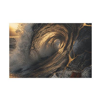 Kanso Ocean Wave Canvas Art - Kintsugi Gold Vein