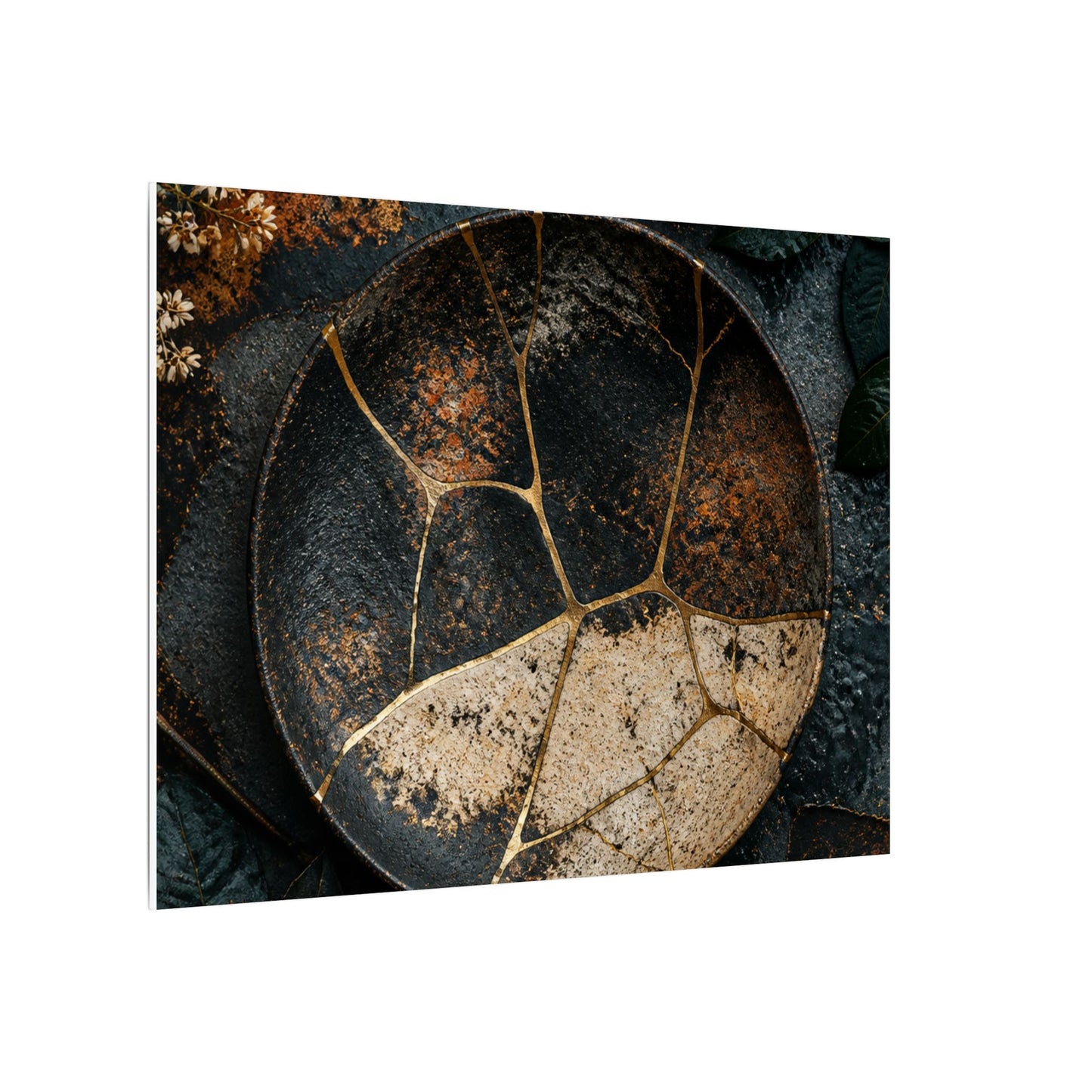 Kintsugi Rust Patina in Dawn | Gold Repair Canvas Art