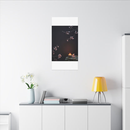 Dark Japandi Cherry Blossom in Candlelight | Moody Minimal Canvas Art