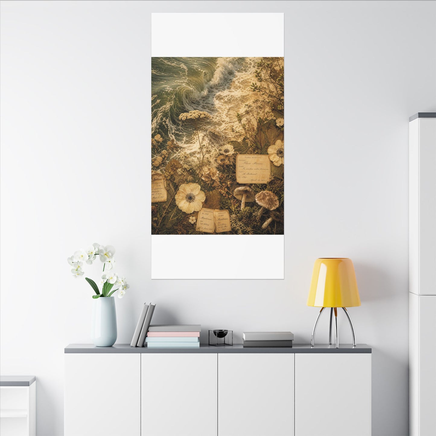 Spring Ocean Wave Herbarium Canvas Art | Nostalgic Decor