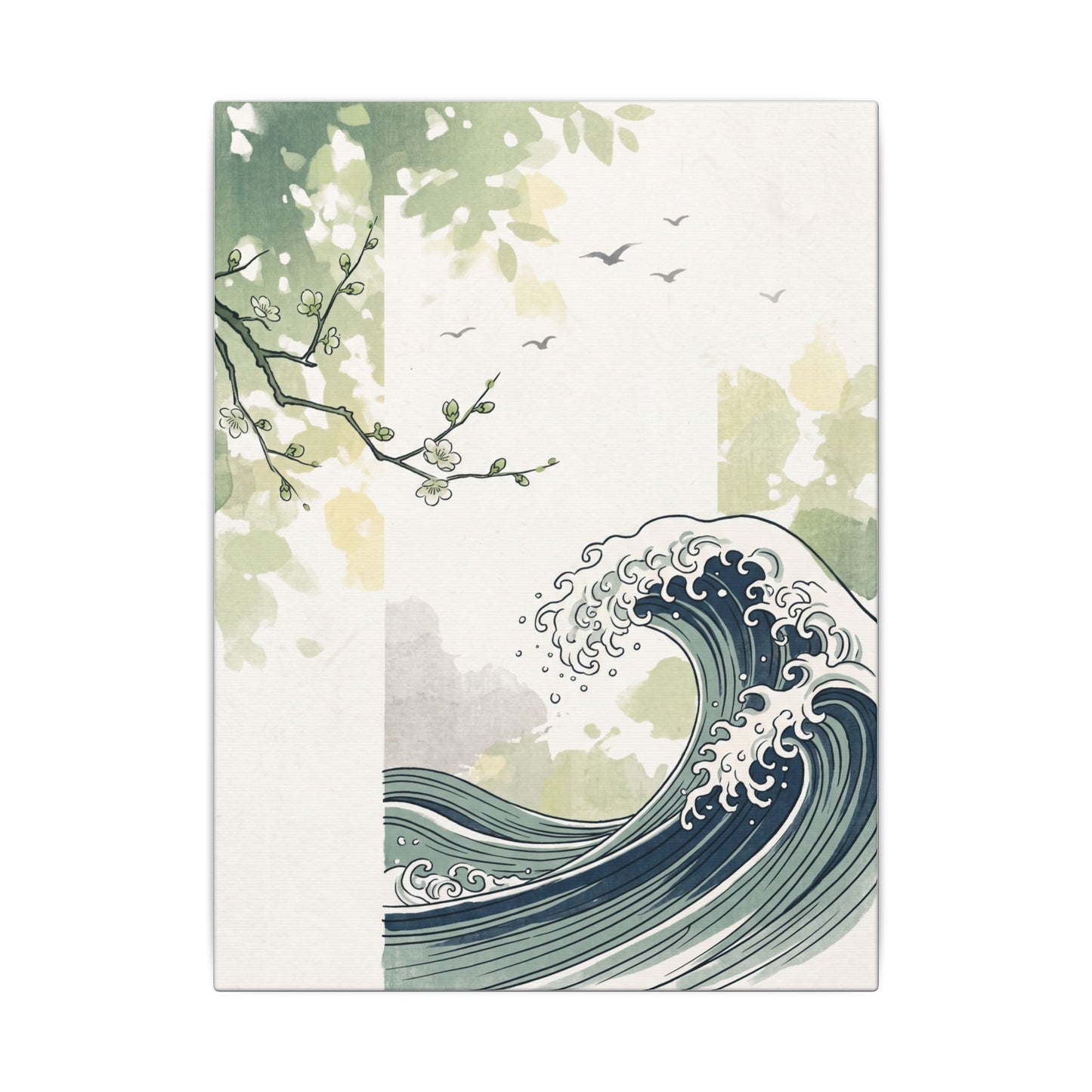 Spring Ocean Wave Ukiyo E Inspired Canvas Art | Serene Decor