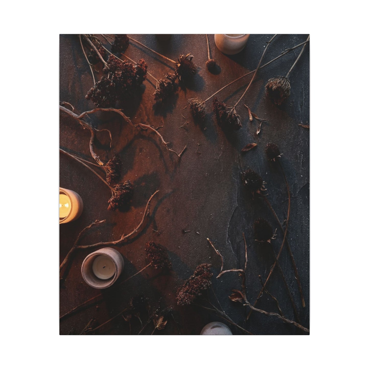 Dried Flowers Canvas Art | Winter Dark Japandi Moody Minimal Art