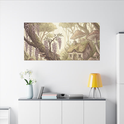 Summer Wisteria Mushroom Illustration Canvas Art | Enchanting Decor