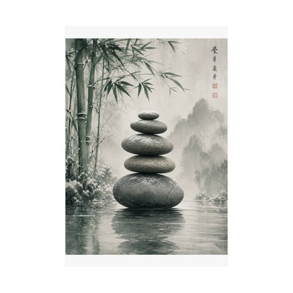 River Stones Sumi E Wall Art Print | Tranquil Zen Art