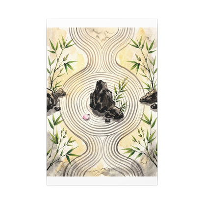 Zen Rock Garden in Golden Hour | Sumi E Canvas Art