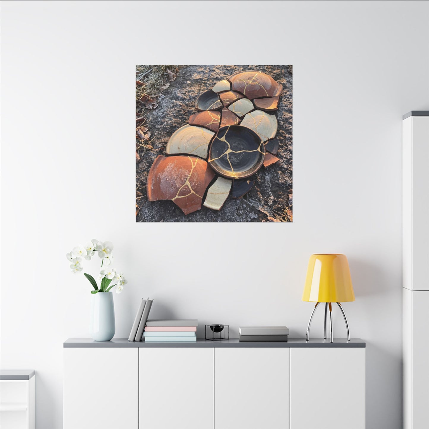 Winter Broken Pottery Gold Vein Canvas Art | Beautiful Decor