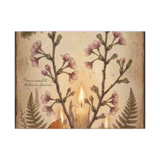 Cherry Blossom Canvas Art | Spring Cottagecore Herbarium Art