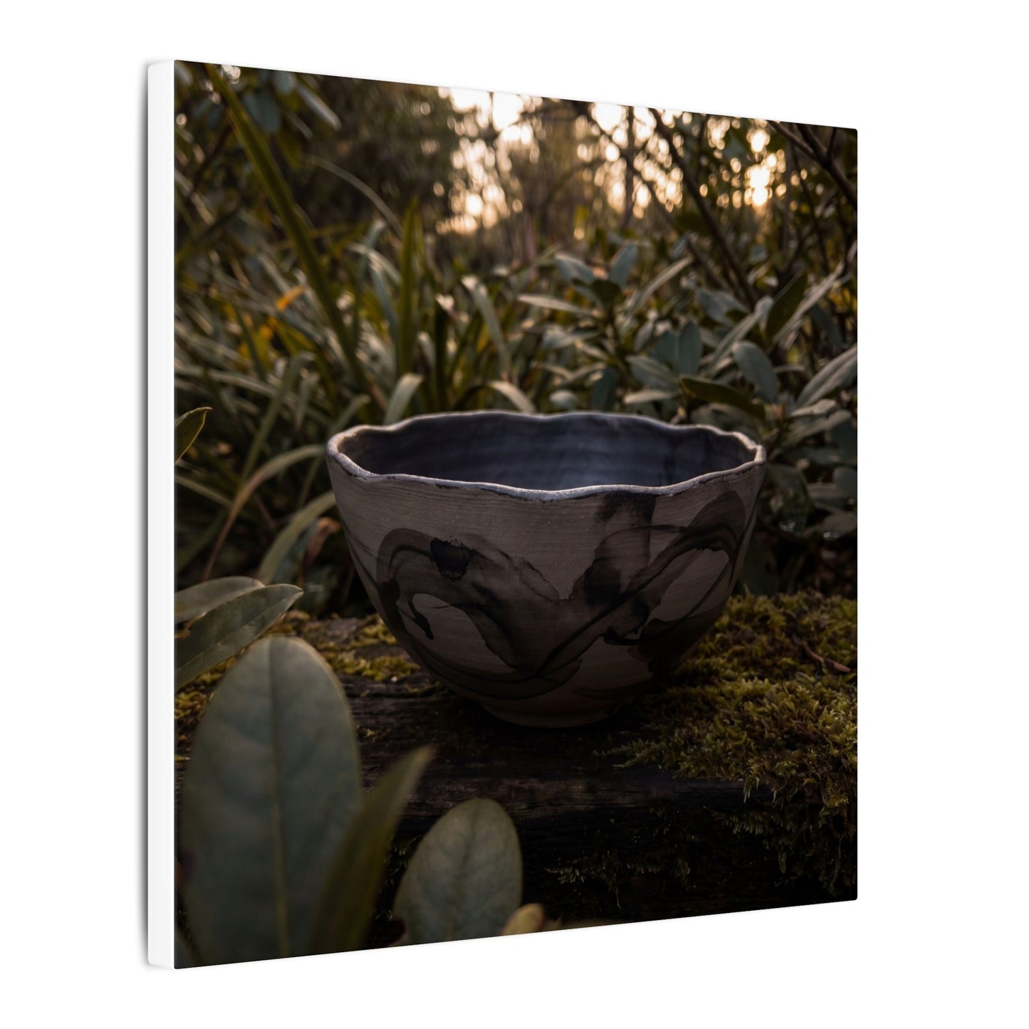 Ceramic Bowl Canvas Art | Summer Dark Japandi Charcoal Ink Art