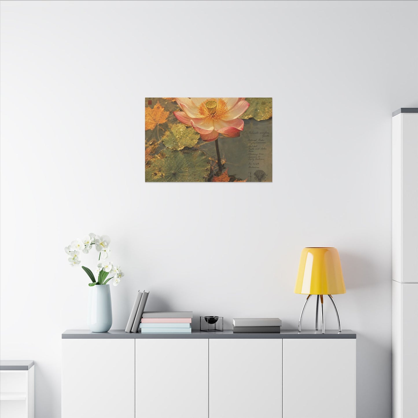Autumn Lotus Flower Herbarium Canvas Art | Rustic Decor