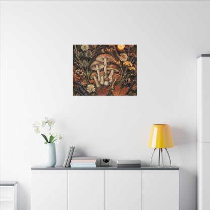 Autumn Dried Flowers Mushroom Illustration Canvas Art | Earthy Decor