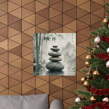 River Stones Sumi E Wall Art Print | Tranquil Zen Art