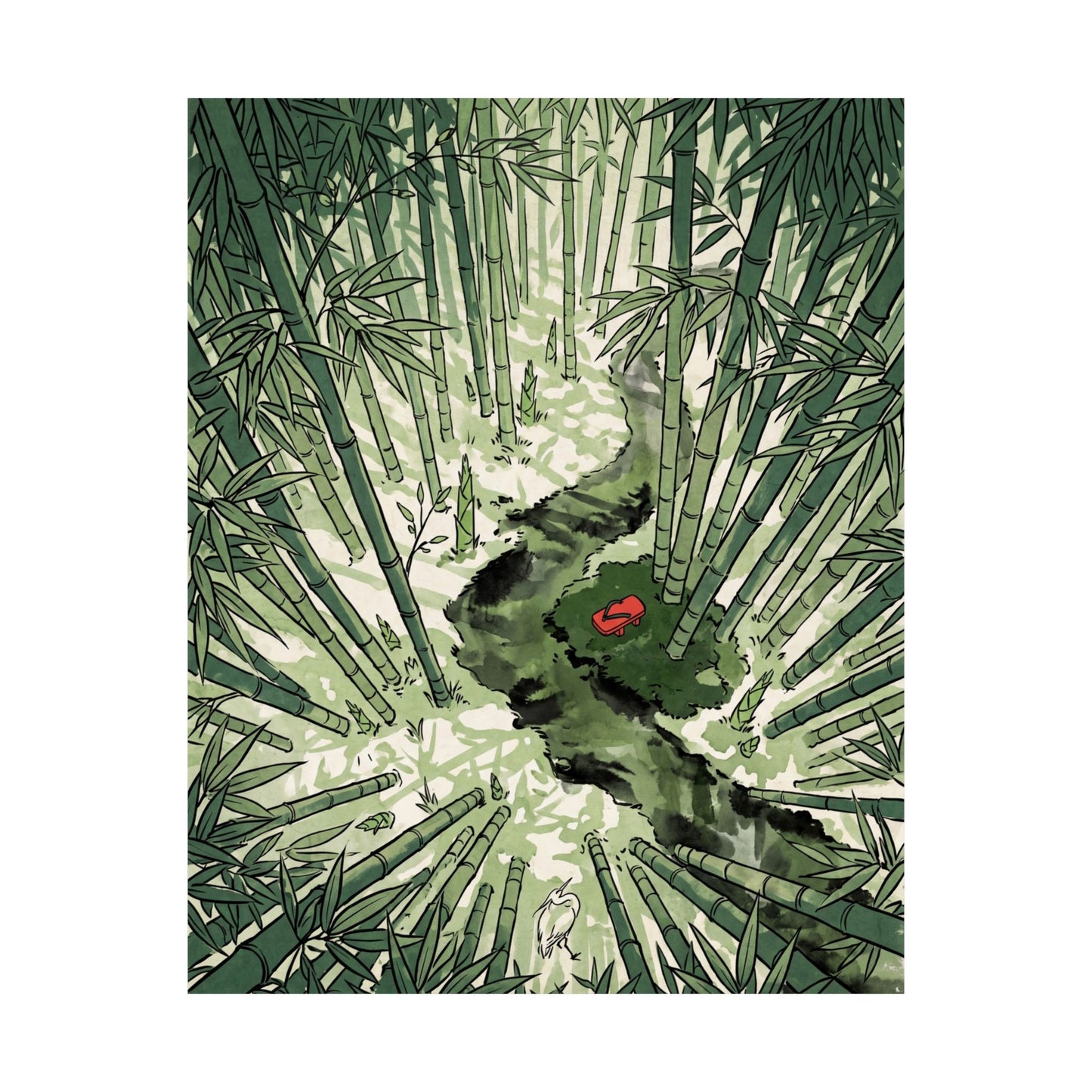 Zen Bamboo Grove in Overcast | Ukiyo E Inspired Wall Art Print