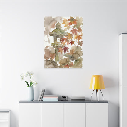 Stone Lantern Watercolor Canvas Art | Earthy Japandi Art