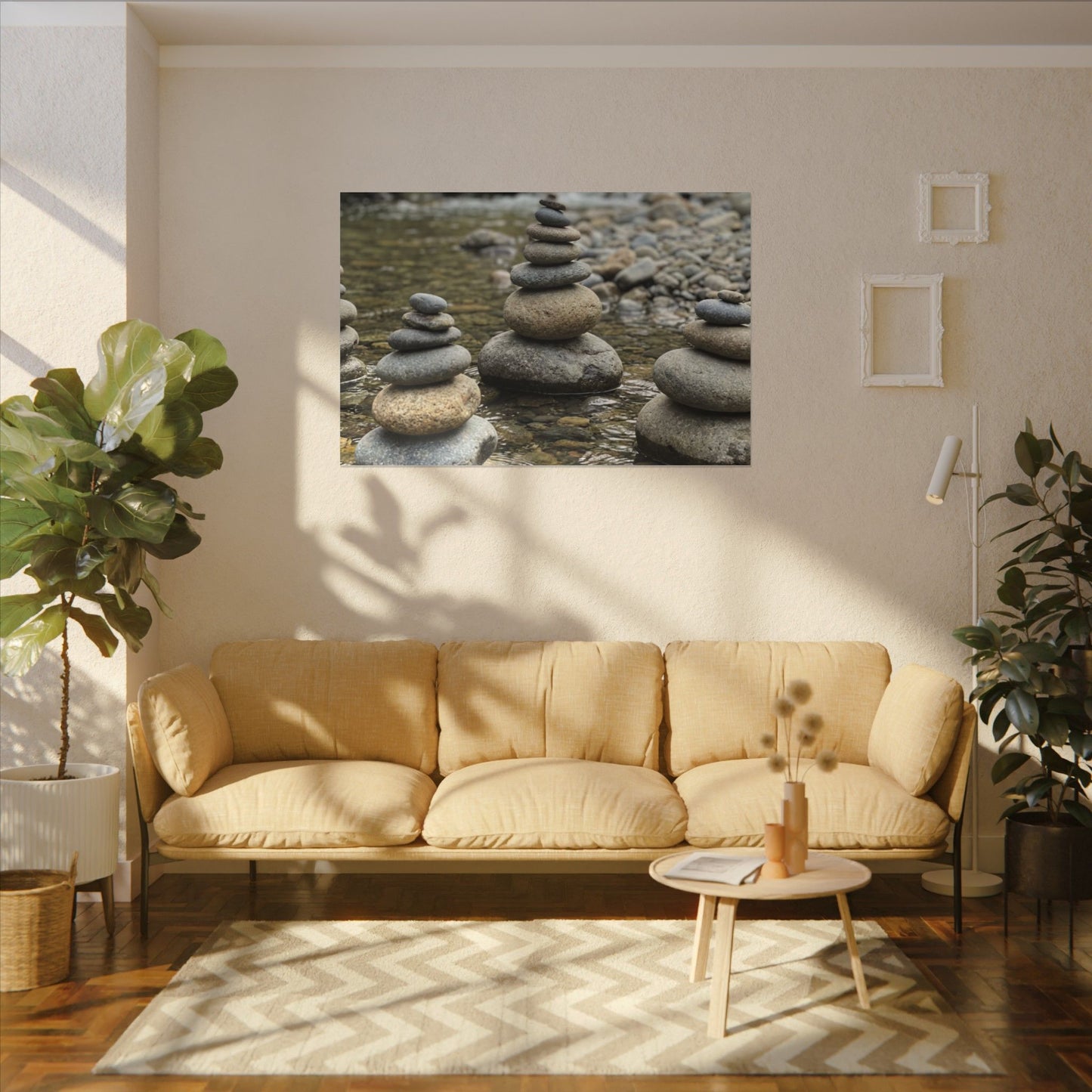 Zen River Stones in Dawn | Karesansui Canvas Art